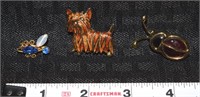 (3) Vtg animal pins/brooches Terrier Ladybug +