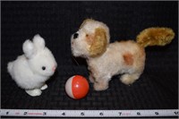 (2) vintage Japan cloth wind-up toys Dog & Bunny