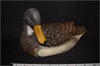 Resin 11" long duck decoy in wood/pinecone pattern