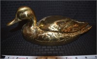 Vtg solid brass decoy-style duck keepsake box