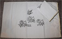 (2) Vtg embroidered sheep/butterfly pillow cases