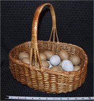 Vintage woven basket with brown & white egg decor