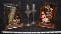 Decor: (2) mirrored plaques w/ stands & S&P Set