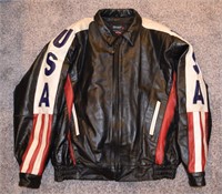 Leather Club USA  American Flag black Large coat
