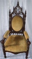 Antique Gothic Cathedral carved mahogany armchair