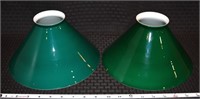 Pair Vtg green enameled metal light fixture shades