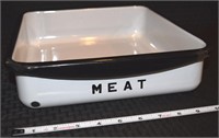 Black & white enamelware MEAT refrigerator tray