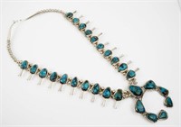 Native American Sterling, Turquoise Squash Blossom