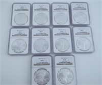 10 Uncirculated US Eagle MS69 Silver dollars