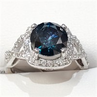 Certified 14K  Blue Diamond(2.42Ct,I2) Diamond(0.3