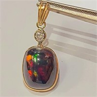 $1500 14K  Enhanced Opal(2.7ct) Diamond(0.15ct) Pe
