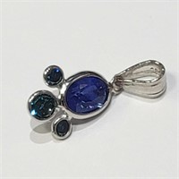 $1500 14K  Blue Diamond(0.23ct) Sapphire(1.2ct) Pe