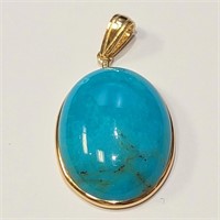 $2400 14K  Blue Turquoise(12.4ct) Pendant