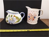 (2) Pottery Pitchers-one hand painted in Italy