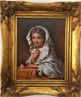 Rose girl portrait oil painting 19th century