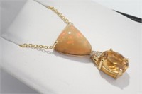 14kt Gold Ethiopian Opal and Citrine Pendant