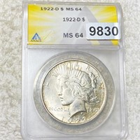1922-D Silver Peace Dollar ANACS - MS64