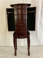 Ornate Mahogany Jewelry Armoire /37”H,13.5D,11”D