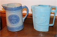 Blue Salt Glazed Pottery Pitcher Decorated with