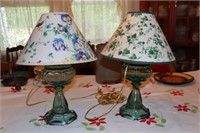Two Heart Design Oil Lamps with Floral Shades