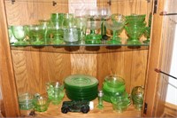 Green Depression Glass including Custards,
