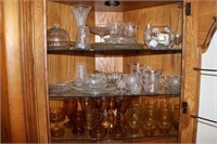Top 3 Shelves of Cabinet including Amber Glasses,
