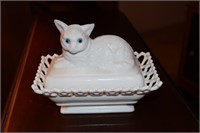 Westmoreland Milk Glass Candy Dish With Blue Eyed