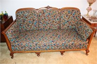 Antique Wooden Sofa and Chair with Cane Back and