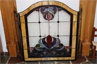 3 Section Stain Glass Style Fireplace Panel