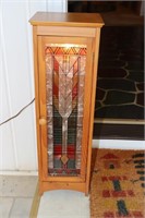 Small Lighted Display Cabinet with Stain Glass