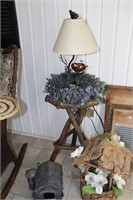 Primitive Plant Stand Decorated with Pine Cones,