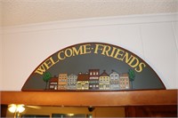 Lot including Welcome Friends Sign, Country Clock
