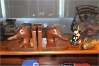 Pair of Duck Head Bookends, a Brass Wood Duck