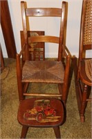 Rush Bottom Child's Rocker and a Foot Stool with