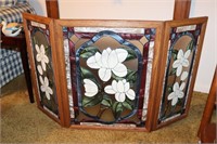 3 Section Stain Glass Style Fireplace Panel in