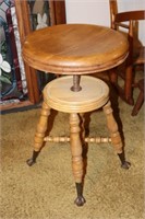 Antique Wooden Piano Stool with Ball and Claw