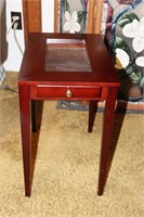 End Table with Drawer & Glass Top for Display