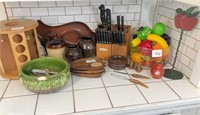 knives, glass fruit & misc. kitchen