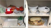 ALL grape tray & plates w/misc. on bottom cabinet