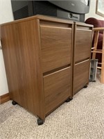 (2) Wooden Filing Cabinets w/ Casters 20"x15"x27"