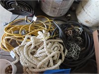 Extension cord and rope, air hose, and chain