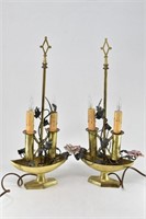 Pair of Brass Italian Metal Work Candelabra Lamps