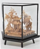 Intricate Hand Carved Cork Diorama Shadow Box