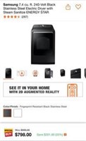 $800  Samsung 7.4 cu. ft. 240-Volt Black