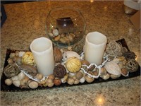 Tray & Fishbowl w/ Candles & Natural Decor items