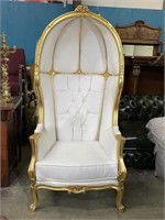French Gold Gilded Canopy Leather Chair