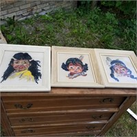 VTG 3 PCS CROSS STITCHING NATIVE GIRLS PORTRAITS