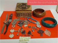 Unique Trinket Puzzle Box, Costume Jewlery, Earrin