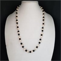 PEARLS NECKLACE BLACK & IVORY GLASS