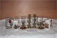 Brass Candle stick and Norman Rockwell Glasses